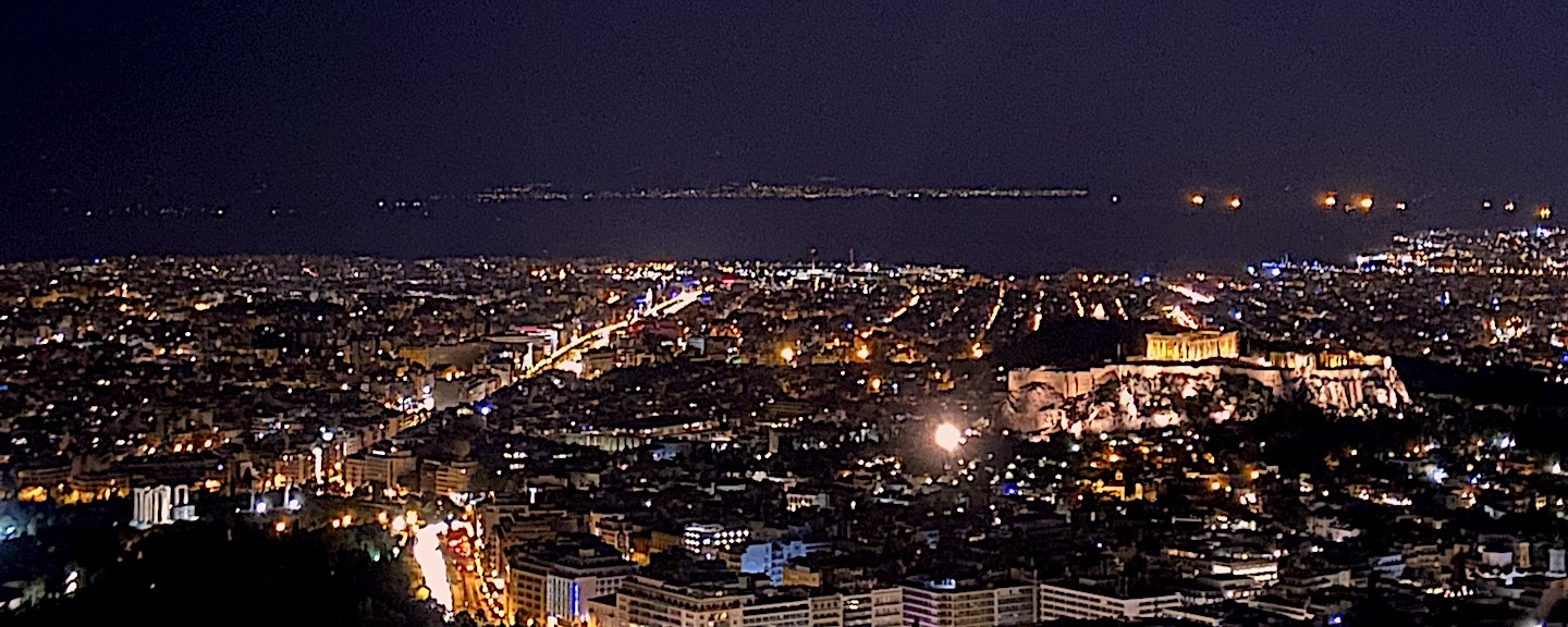 Athens By Night. A Panoramic South View shot from Lycabettus Hill
